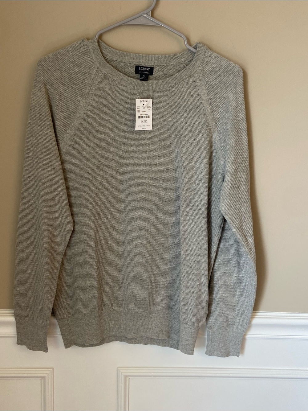 J. Crew Men’s Lightweight Grey Cotton Sweater, Large, NWT, Smart Casual Coastal